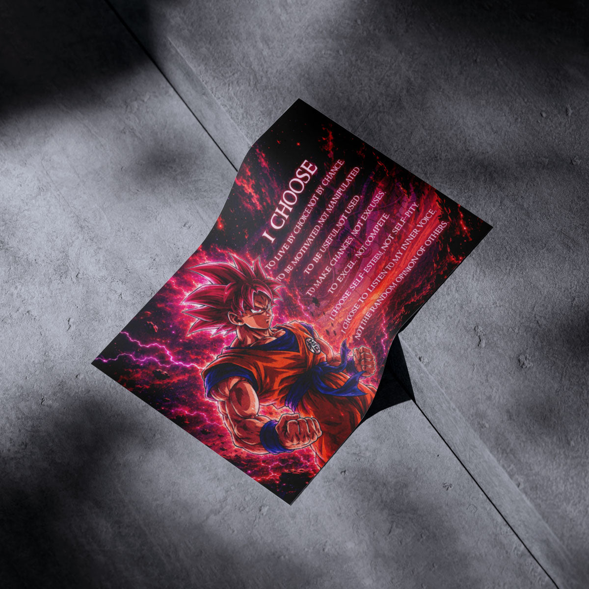 Goku Super Saiyan God Canvas Wall Art - Dragon Ball Super Motivational Quote "I Choose" Print - Ready to Hang Home Office Decor - DR095