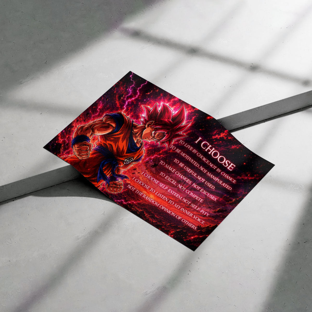 Goku Super Saiyan God Canvas Wall Art - Dragon Ball Super Motivational Quote "I Choose" Print - Ready to Hang Home Office Decor - DR095