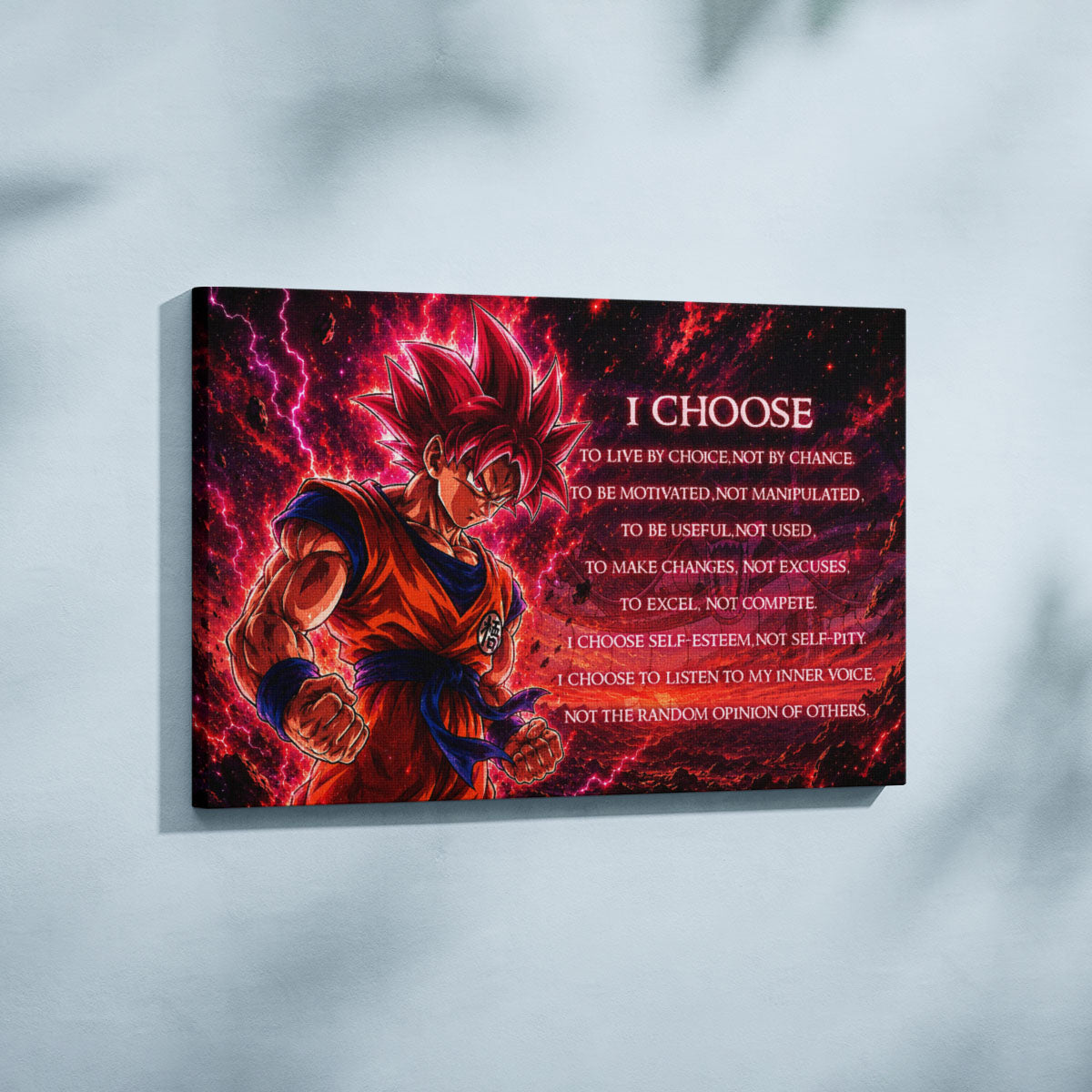 Goku Super Saiyan God Canvas Wall Art - Dragon Ball Super Motivational Quote "I Choose" Print - Ready to Hang Home Office Decor - DR095