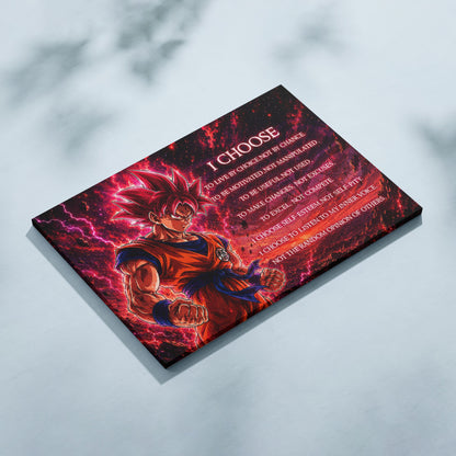 Goku Super Saiyan God Canvas Wall Art - Dragon Ball Super Motivational Quote "I Choose" Print - Ready to Hang Home Office Decor - DR095