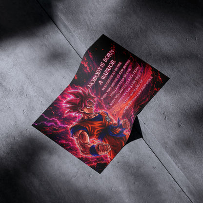 Goku Super Saiyan God Canvas Wall Art - Dragon Ball Super Motivational "Nobody Is Born A Warrior" Print - Ready to Hang Home Office Decor - DR096