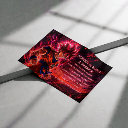 Goku Super Saiyan God Canvas Wall Art - Dragon Ball Super Motivational "Nobody Is Born A Warrior" Print - Ready to Hang Home Office Decor - DR096