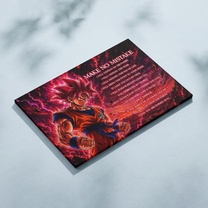 Goku Super Saiyan God Canvas Wall Art - Dragon Ball Super Motivational "Make No Mistake" Print - Ready to Hang Home Office Decor - DR097
