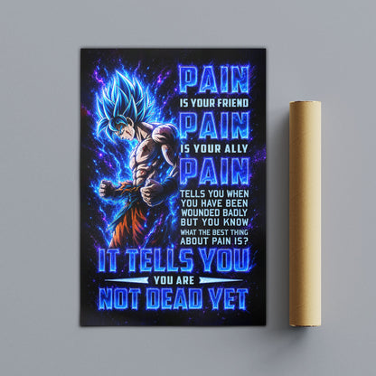 Goku Super Saiyan Blue Canvas Wall Art - Dragon Ball Super Motivational "Pain" Print - Ready to Hang Home Office Decor - DR100