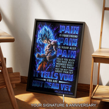 Goku Super Saiyan Blue Canvas Wall Art - Dragon Ball Super Motivational "Pain" Print - Ready to Hang Home Office Decor - DR100