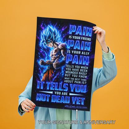 Goku Super Saiyan Blue Canvas Wall Art - Dragon Ball Super Motivational "Pain" Print - Ready to Hang Home Office Decor - DR100