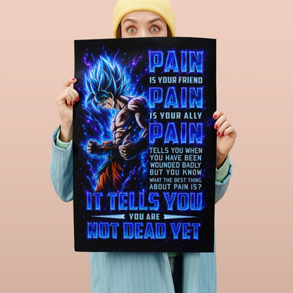 Goku Super Saiyan Blue Canvas Wall Art - Dragon Ball Super Motivational "Pain" Print - Ready to Hang Home Office Decor - DR100