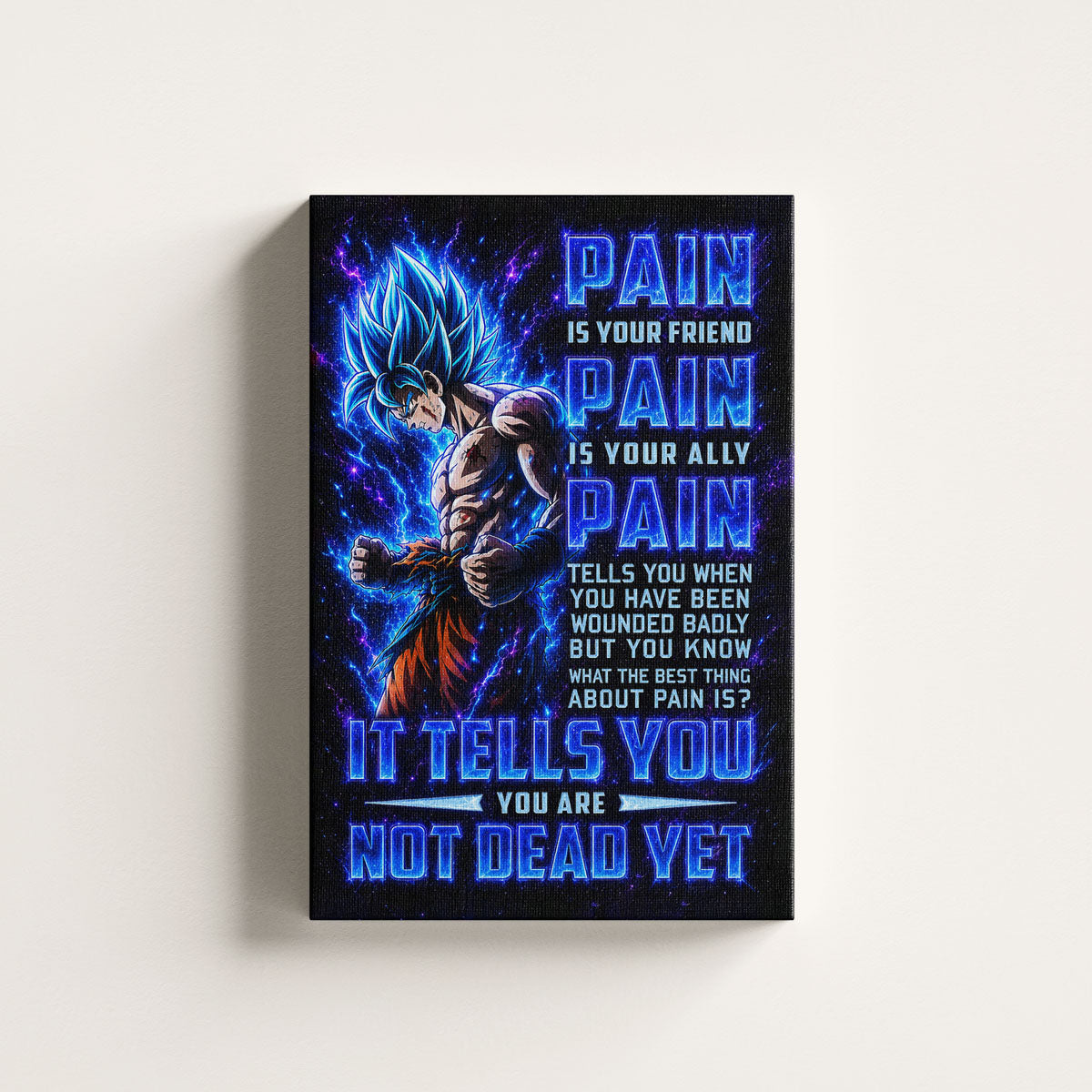 Goku Super Saiyan Blue Canvas Wall Art - Dragon Ball Super Motivational "Pain" Print - Ready to Hang Home Office Decor - DR100