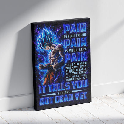 Goku Super Saiyan Blue Canvas Wall Art - Dragon Ball Super Motivational "Pain" Print - Ready to Hang Home Office Decor - DR100