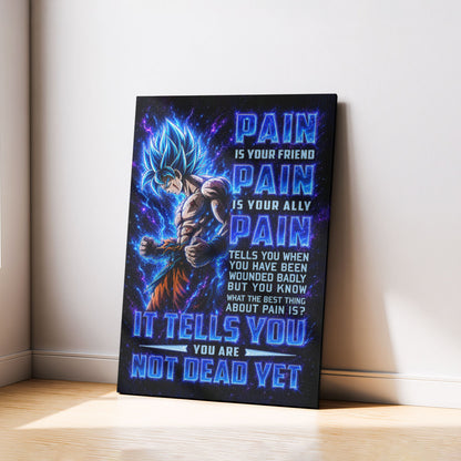 Goku Super Saiyan Blue Canvas Wall Art - Dragon Ball Super Motivational "Pain" Print - Ready to Hang Home Office Decor - DR100