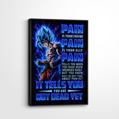 Goku Super Saiyan Blue Canvas Wall Art - Dragon Ball Super Motivational "Pain" Print - Ready to Hang Home Office Decor - DR100