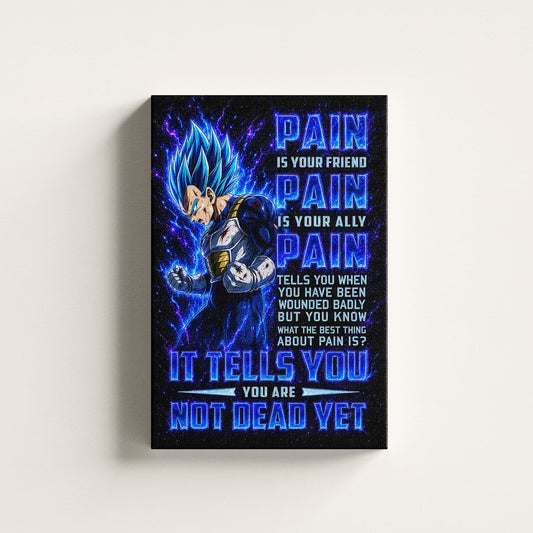 Vegeta Super Saiyan Blue Canvas Wall Art - Dragon Ball Super Motivational "Pain" Print - Ready to Hang Home Office Decor - DR101