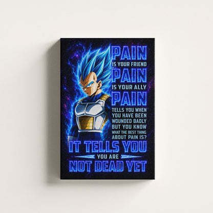 Vegeta Super Saiyan Blue Canvas Wall Art - Dragon Ball Super Motivational "Pain" Print - Ready to Hang Home Office Decor - DR102