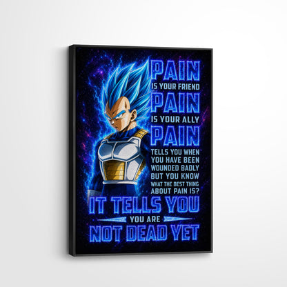 Vegeta Super Saiyan Blue Canvas Wall Art - Dragon Ball Super Motivational "Pain" Print - Ready to Hang Home Office Decor - DR102