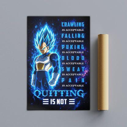 Vegeta Super Saiyan Blue Canvas Wall Art - Dragon Ball Anime Motivational Quote “Quitting Is Not” Print - Ready to Hang Gym Workout Decor - DR104