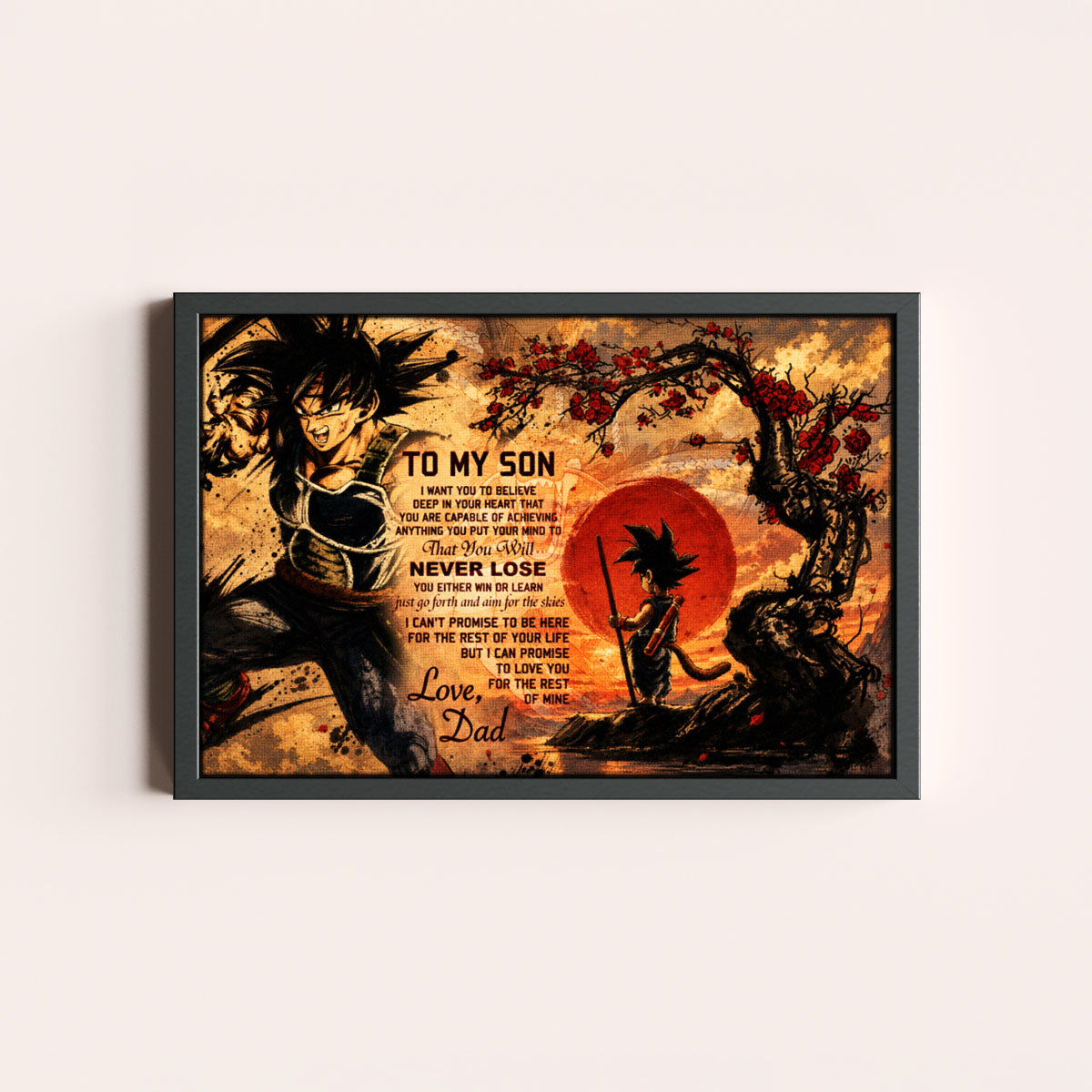Dragon Ball Bardock and Kid Goku Canvas Wall Art - To My Son From Dad Meaningful Gift for Son -  DBZ Anime Ready to Hang Son Room Decor - DR107