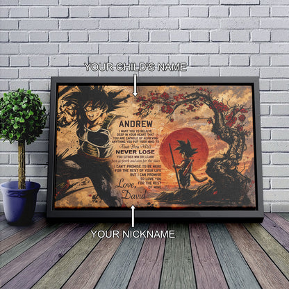 Dragon Ball Bardock and Kid Goku Canvas Wall Art - To My Son From Dad Meaningful Gift for Son -  DBZ Anime Ready to Hang Son Room Decor - DR107