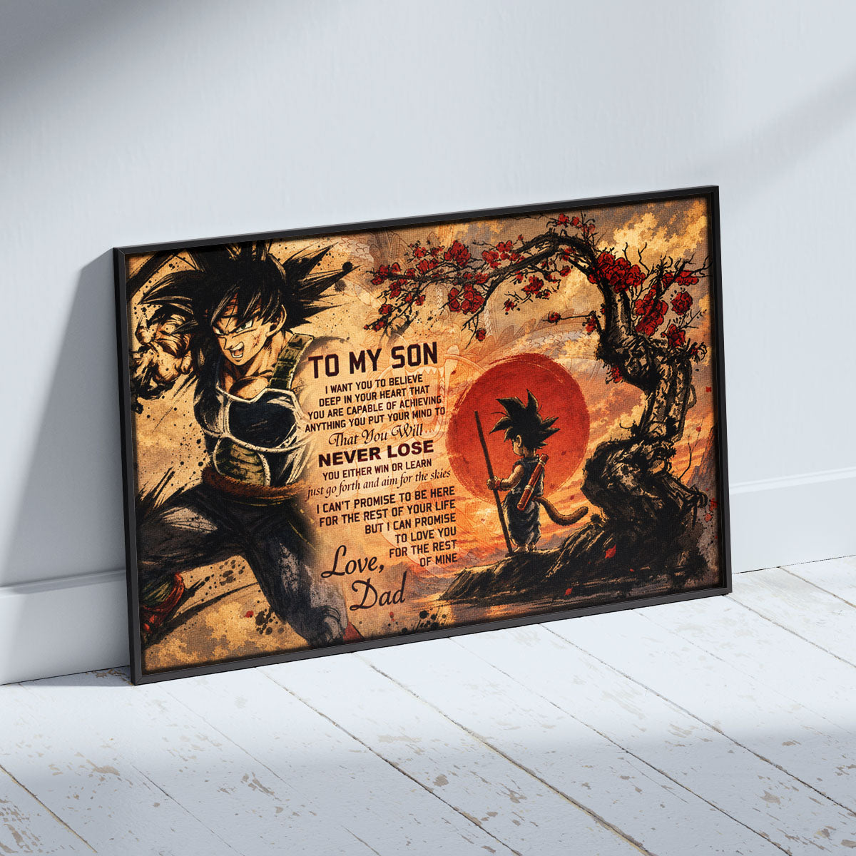 Dragon Ball Bardock and Kid Goku Canvas Wall Art - To My Son From Dad Meaningful Gift for Son -  DBZ Anime Ready to Hang Son Room Decor - DR107