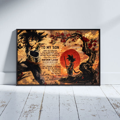 Dragon Ball Bardock and Kid Goku Canvas Wall Art - To My Son From Dad Meaningful Gift for Son -  DBZ Anime Ready to Hang Son Room Decor - DR107