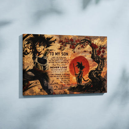 Dragon Ball Bardock and Kid Goku Canvas Wall Art - To My Son From Dad Meaningful Gift for Son -  DBZ Anime Ready to Hang Son Room Decor - DR107