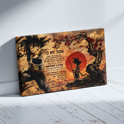 Dragon Ball Bardock and Kid Goku Canvas Wall Art - To My Son From Dad Meaningful Gift for Son -  DBZ Anime Ready to Hang Son Room Decor - DR107