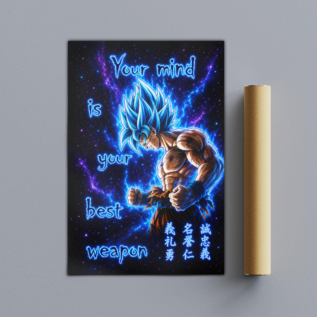 Goku Super Saiyan Blue - Your Mind Is Your Best Weapon - Dragon Ball Super Motivational Quote Canvas Wall Art - Ready to Hang Gym Workout Decor - DR108