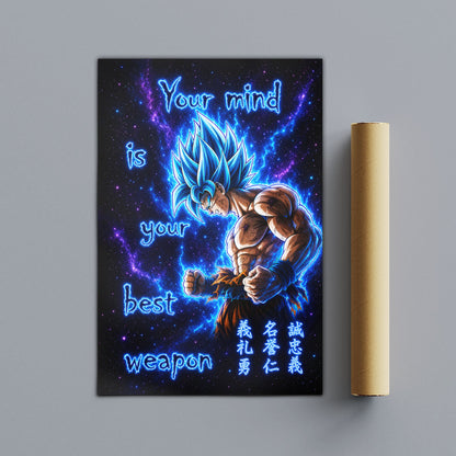 Goku Super Saiyan Blue - Your Mind Is Your Best Weapon - Dragon Ball Super Motivational Quote Canvas Wall Art - Ready to Hang Gym Workout Decor - DR108