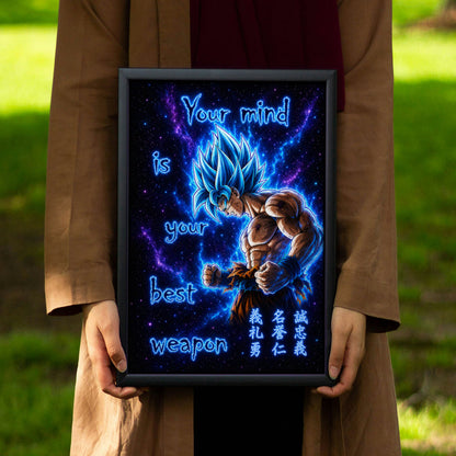 Goku Super Saiyan Blue - Your Mind Is Your Best Weapon - Dragon Ball Super Motivational Quote Canvas Wall Art - Ready to Hang Gym Workout Decor - DR108
