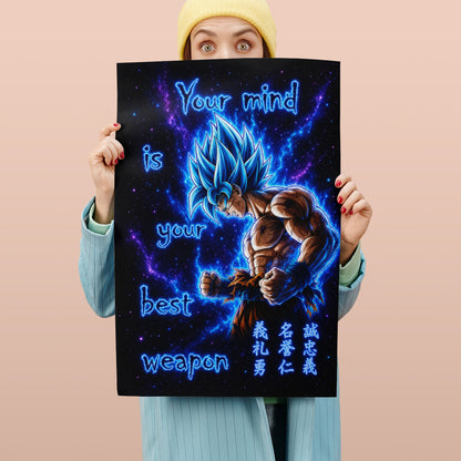 Goku Super Saiyan Blue - Your Mind Is Your Best Weapon - Dragon Ball Super Motivational Quote Canvas Wall Art - Ready to Hang Gym Workout Decor - DR108