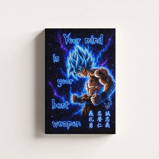Goku Super Saiyan Blue - Your Mind Is Your Best Weapon - Dragon Ball Super Motivational Quote Canvas Wall Art - Ready to Hang Gym Workout Decor - DR108