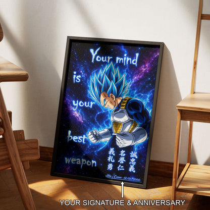 Vegeta Super Saiyan Blue - Your Mind Is Your Best Weapon - Dragon Ball Super Motivational Quote Canvas Wall Art - Ready to Hang Gym Workout Decor - DR109