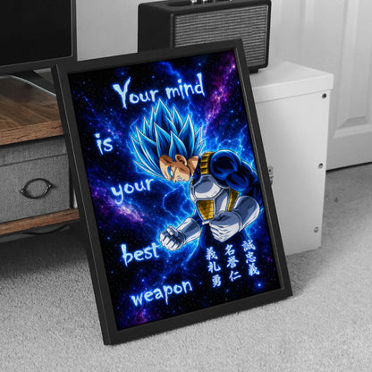 Vegeta Super Saiyan Blue - Your Mind Is Your Best Weapon - Dragon Ball Super Motivational Quote Canvas Wall Art - Ready to Hang Gym Workout Decor - DR109
