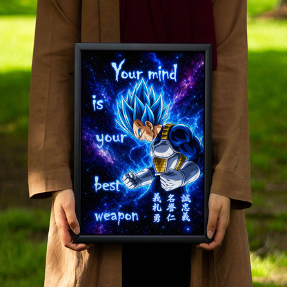 Vegeta Super Saiyan Blue - Your Mind Is Your Best Weapon - Dragon Ball Super Motivational Quote Canvas Wall Art - Ready to Hang Gym Workout Decor - DR109