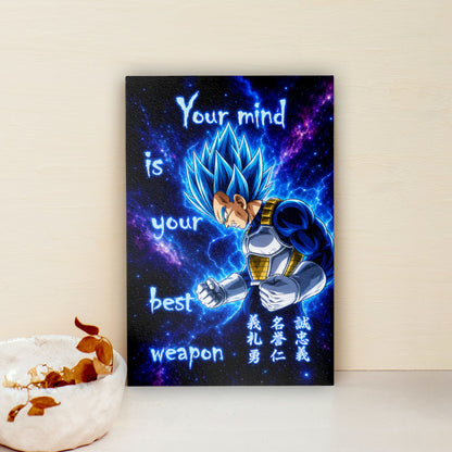 Vegeta Super Saiyan Blue - Your Mind Is Your Best Weapon - Dragon Ball Super Motivational Quote Canvas Wall Art - Ready to Hang Gym Workout Decor - DR109
