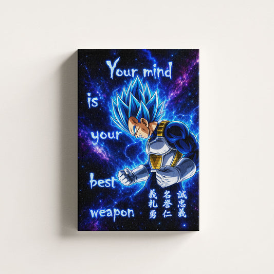 Vegeta Super Saiyan Blue - Your Mind Is Your Best Weapon - Dragon Ball Super Motivational Quote Canvas Wall Art - Ready to Hang Gym Workout Decor - DR109