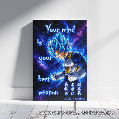 Vegeta Super Saiyan Blue - Your Mind Is Your Best Weapon - Dragon Ball Super Motivational Quote Canvas Wall Art - Ready to Hang Gym Workout Decor - DR109