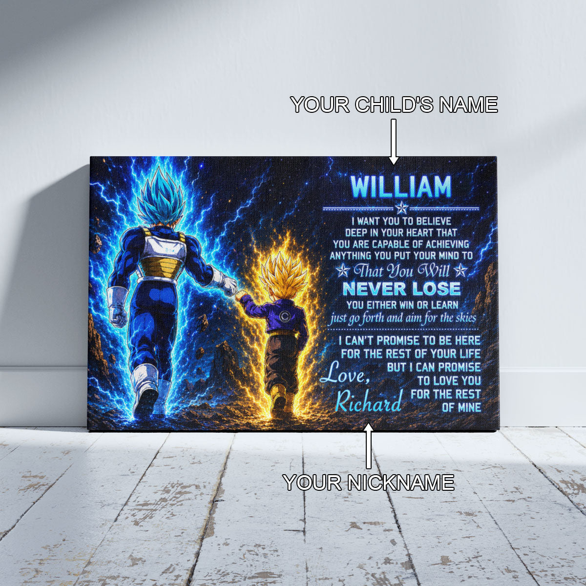 Dragon Ball Z Vegeta and Trunks Canvas Wall Art - To My Son From Dad Meaningful Gift for Son - DBZ Anime Ready to Hang Boy Room Decor - DR110