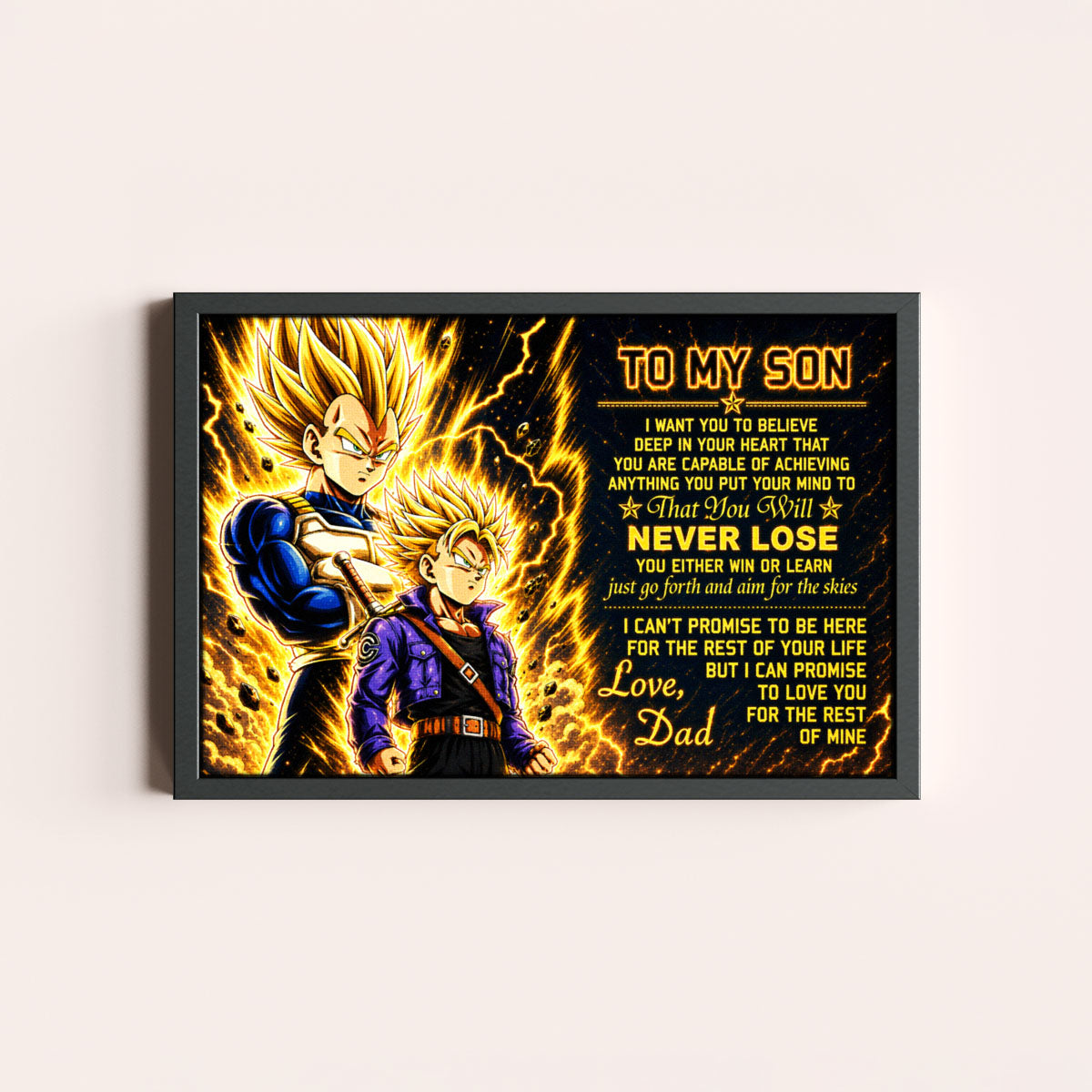 Dragon Ball Z Vegeta and Trunks Canvas Wall Art - To My Son From Dad Meaningful Gift for Son - DBZ Anime Ready to Hang Boy Room Decor - DR111