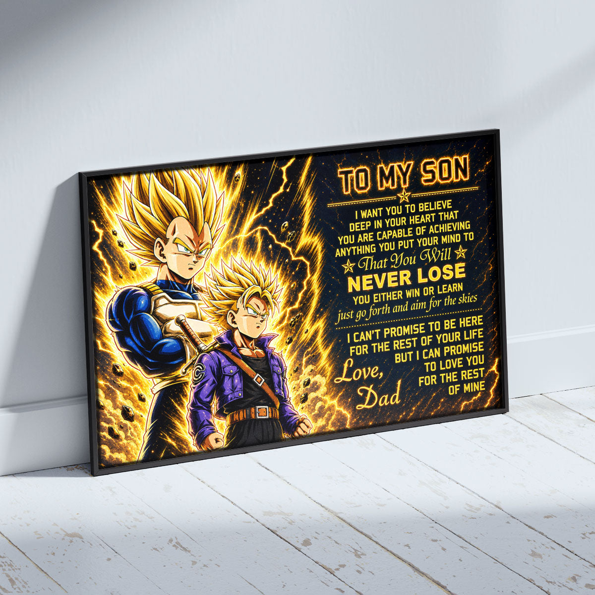Dragon Ball Z Vegeta and Trunks Canvas Wall Art - To My Son From Dad Meaningful Gift for Son - DBZ Anime Ready to Hang Boy Room Decor - DR111