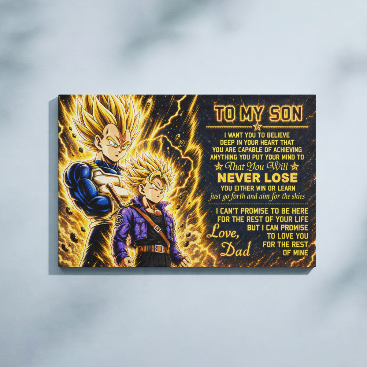Dragon Ball Z Vegeta and Trunks Canvas Wall Art - To My Son From Dad Meaningful Gift for Son - DBZ Anime Ready to Hang Boy Room Decor - DR111