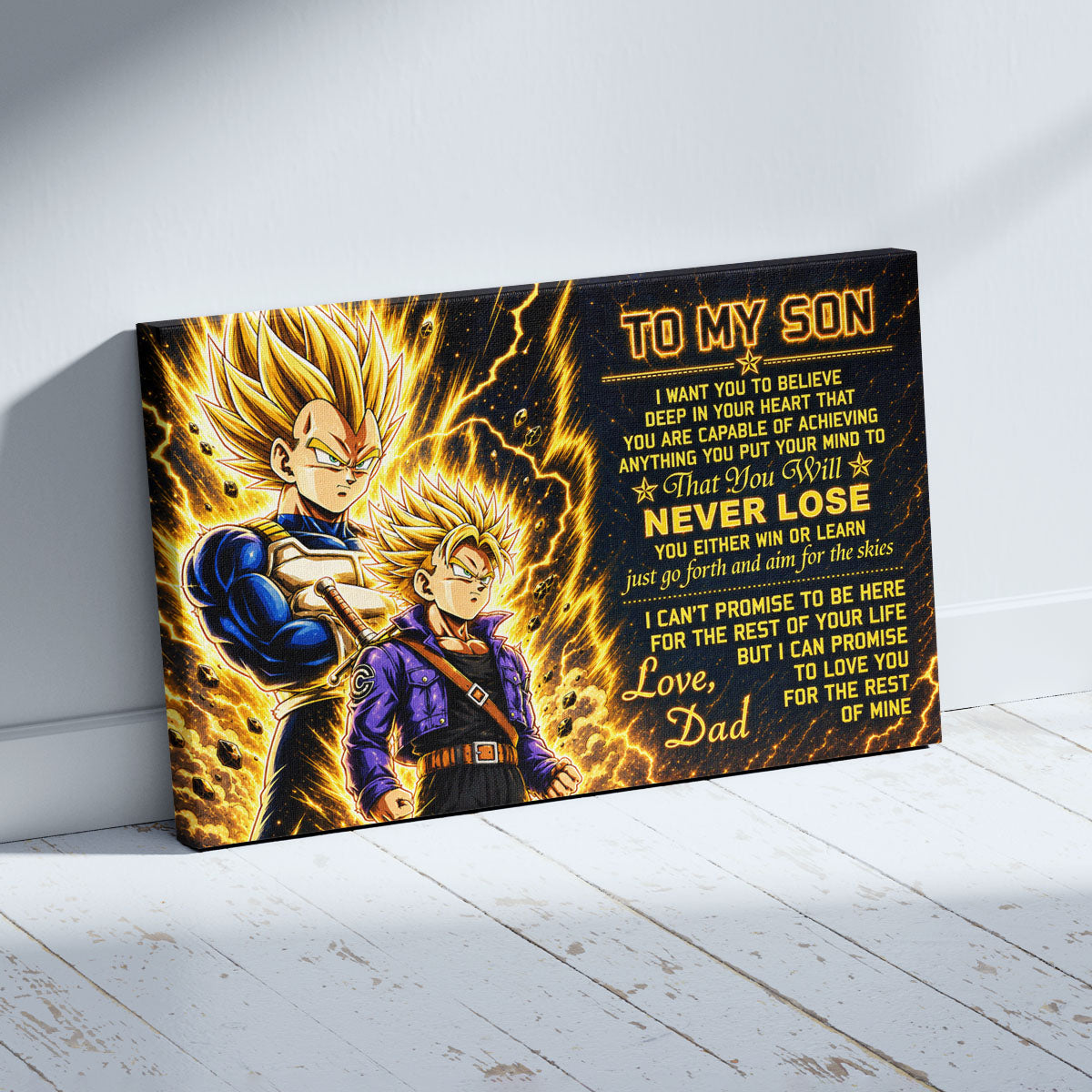 Dragon Ball Z Vegeta and Trunks Canvas Wall Art - To My Son From Dad Meaningful Gift for Son - DBZ Anime Ready to Hang Boy Room Decor - DR111