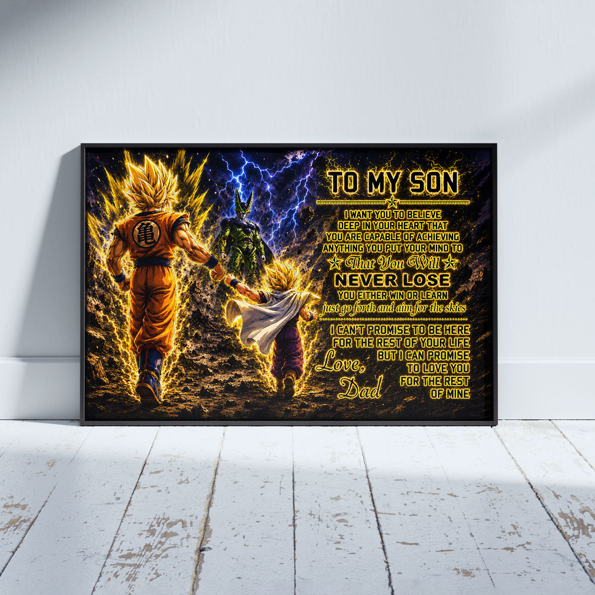 Dragon Ball Z Goku Gohan Canvas Wall Art - To My Son From Dad Meaningful Inspirational Gift - DBZ Anime Ready to Hang Boy Room Decor - DR112
