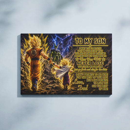 Dragon Ball Z Goku Gohan Canvas Wall Art - To My Son From Dad Meaningful Inspirational Gift - DBZ Anime Ready to Hang Boy Room Decor - DR112