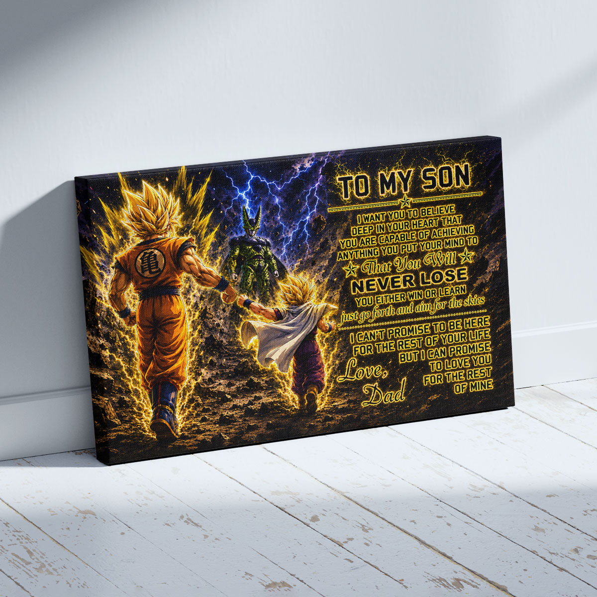 Dragon Ball Z Goku Gohan Canvas Wall Art - To My Son From Dad Meaningful Inspirational Gift - DBZ Anime Ready to Hang Boy Room Decor - DR112