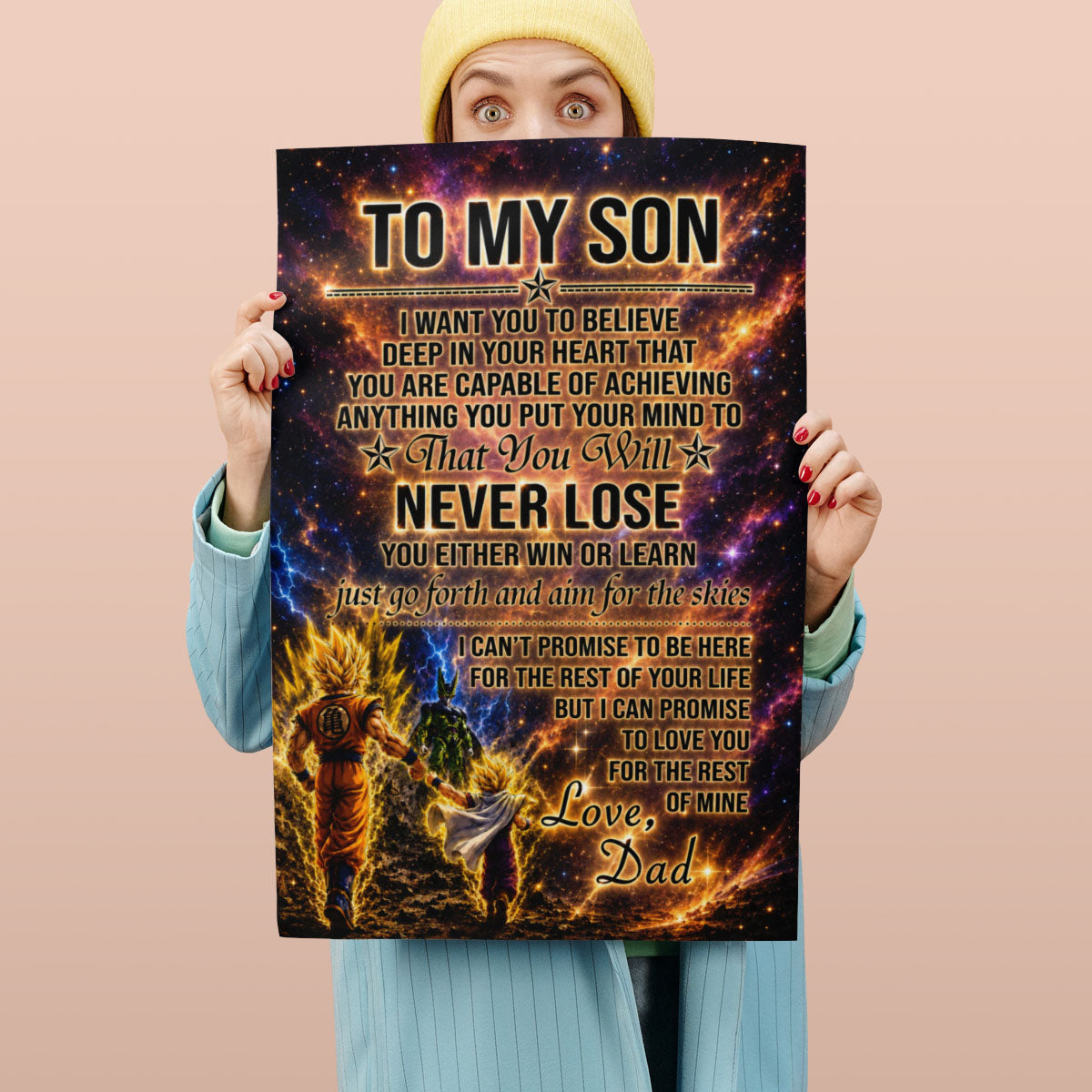 Dragon Ball Z Goku Gohan Canvas Wall Art - To My Son From Dad Meaningful Inspirational Gift - DBZ Anime Ready to Hang Boy Room Decor - DR113