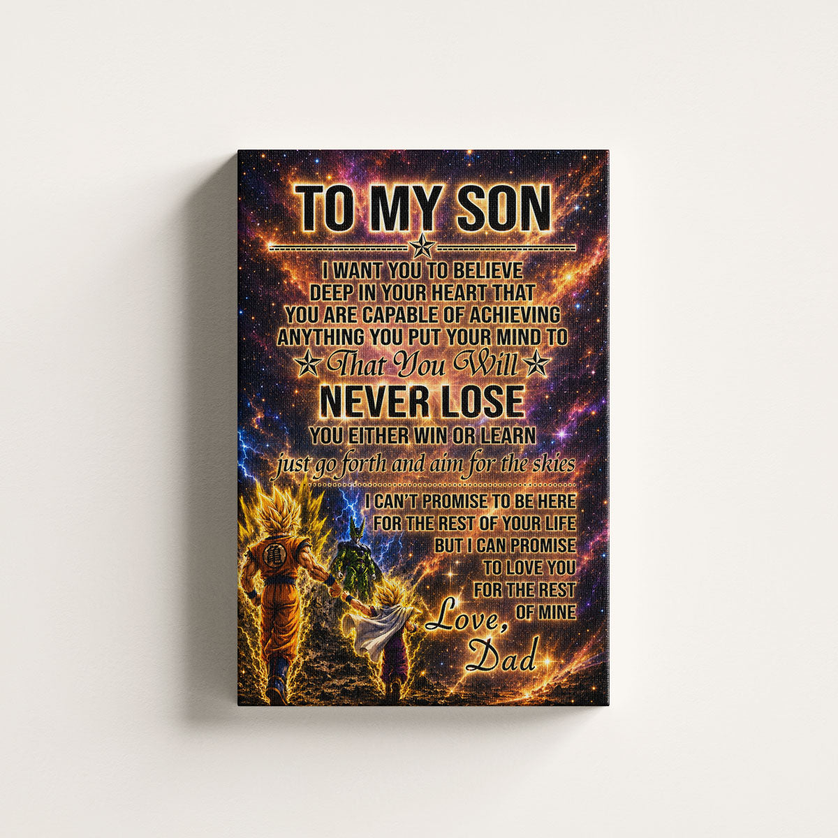 Dragon Ball Z Goku Gohan Canvas Wall Art - To My Son From Dad Meaningful Inspirational Gift - DBZ Anime Ready to Hang Boy Room Decor - DR113