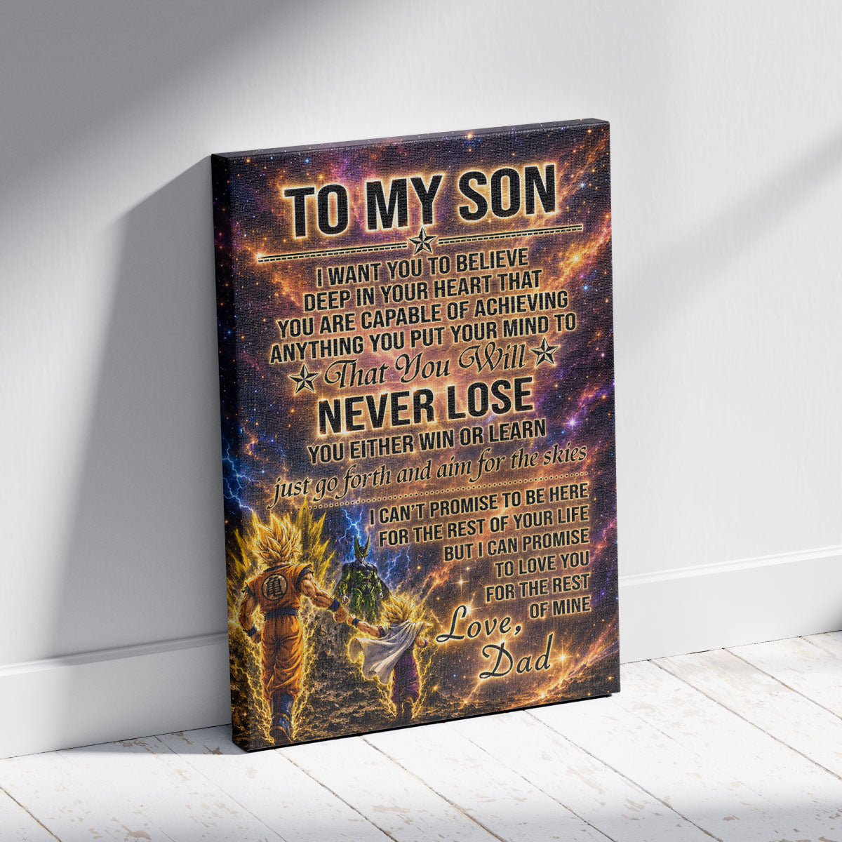 Dragon Ball Z Goku Gohan Canvas Wall Art - To My Son From Dad Meaningful Inspirational Gift - DBZ Anime Ready to Hang Boy Room Decor - DR113