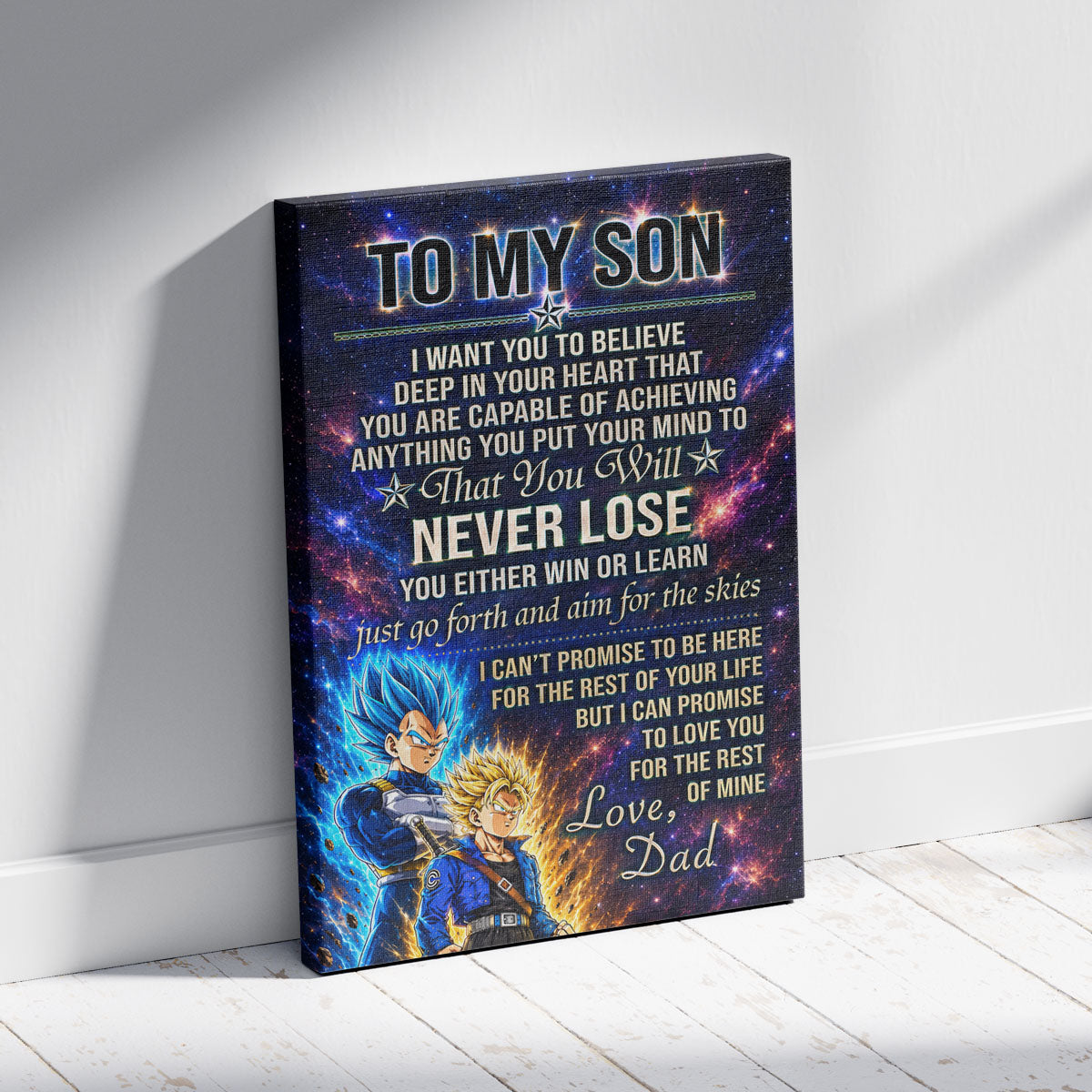 Dragon Ball Z Vegeta and Trunks Canvas Wall Art - To My Son From Dad Meaningful Inspirational Gift - DBZ Anime Ready to Hang Boy Room Decor - DR114