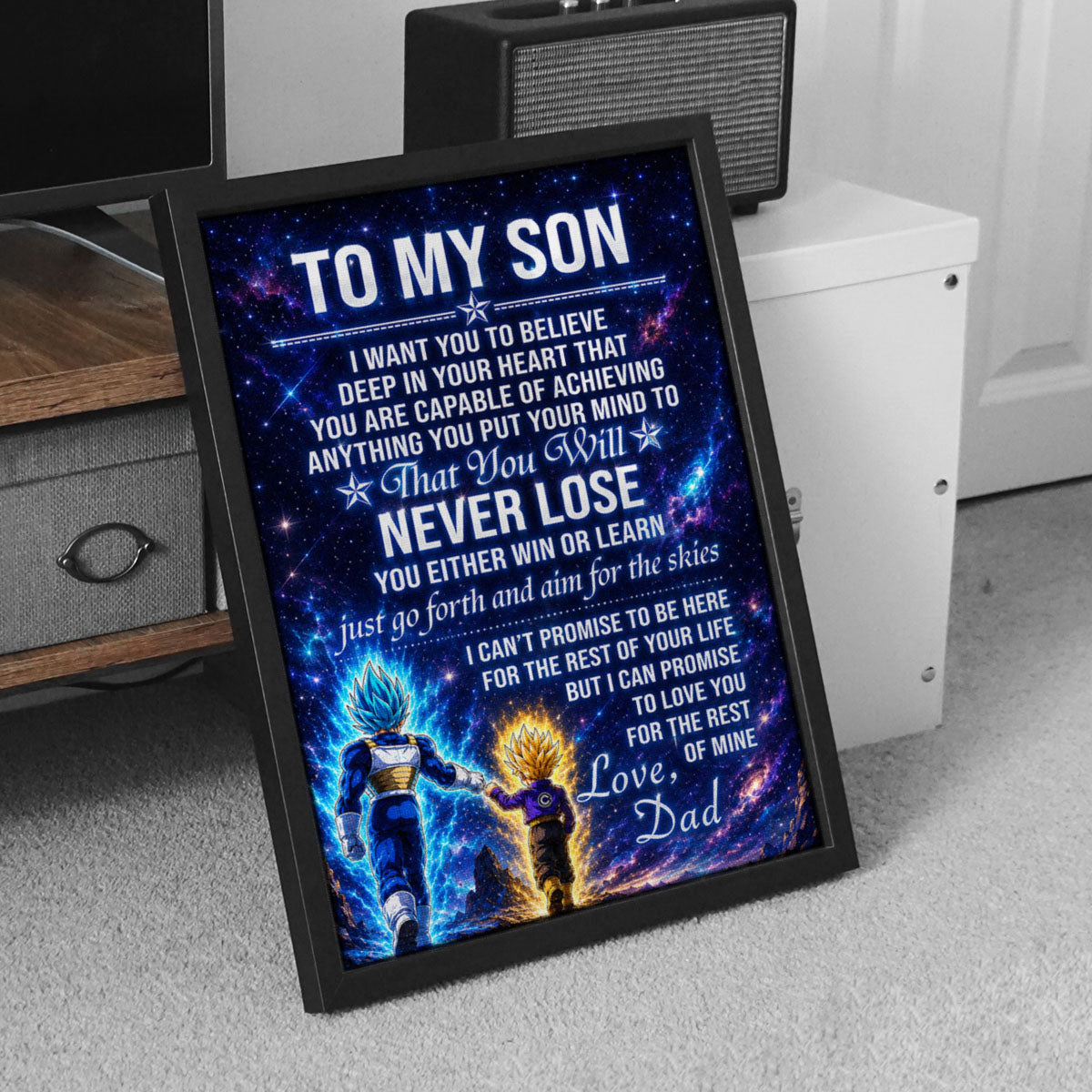 Dragon Ball Z Vegeta and Trunks Canvas Wall Art - To My Son From Dad Meaningful Inspirational Gift - DBZ Anime Ready to Hang Boy Room Decor - DR115