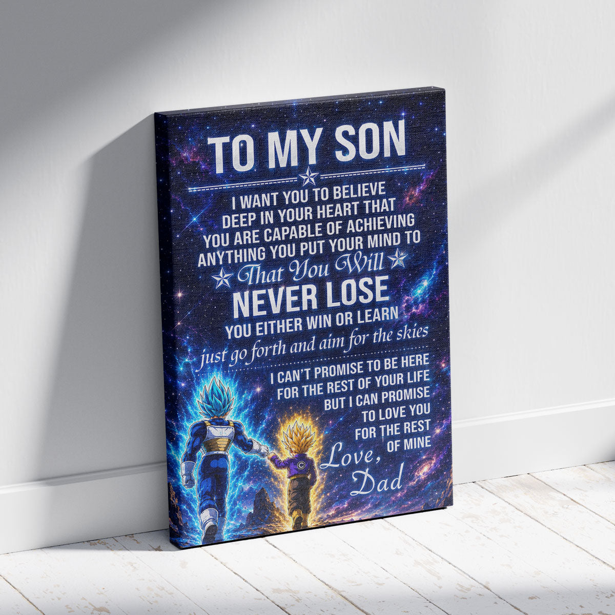 Dragon Ball Z Vegeta and Trunks Canvas Wall Art - To My Son From Dad Meaningful Inspirational Gift - DBZ Anime Ready to Hang Boy Room Decor - DR115